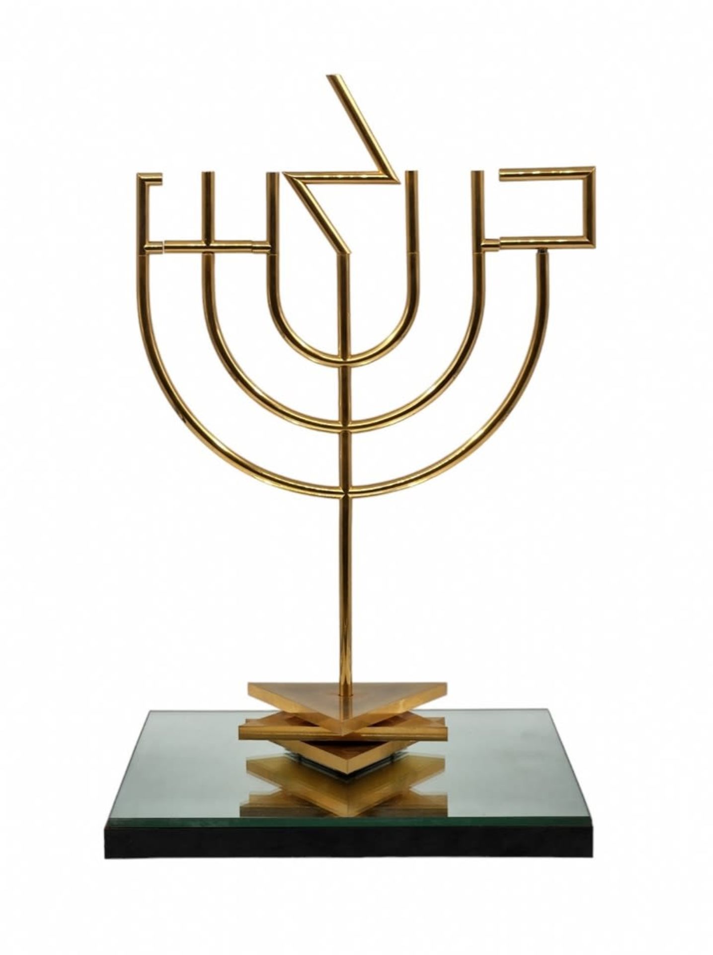 Yaacov Agam - 'Peace Menorah', kinetic, modular sculpture, in the form of a menorah, made of gold- - Bild 4 aus 9