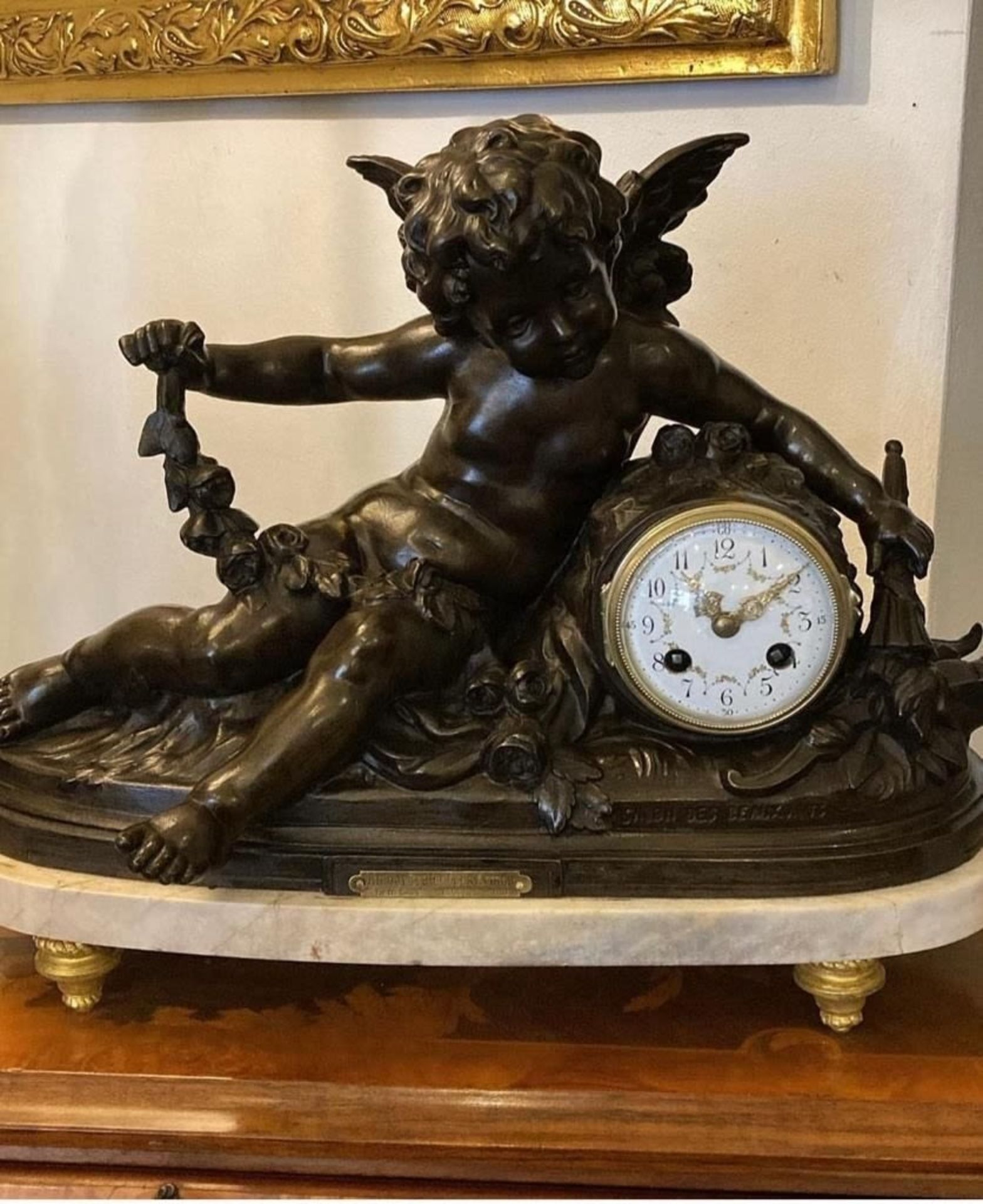 Antique French mantel clock, based on Hippolyte Francois Moreau work (French sculptor who lived - Image 3 of 14