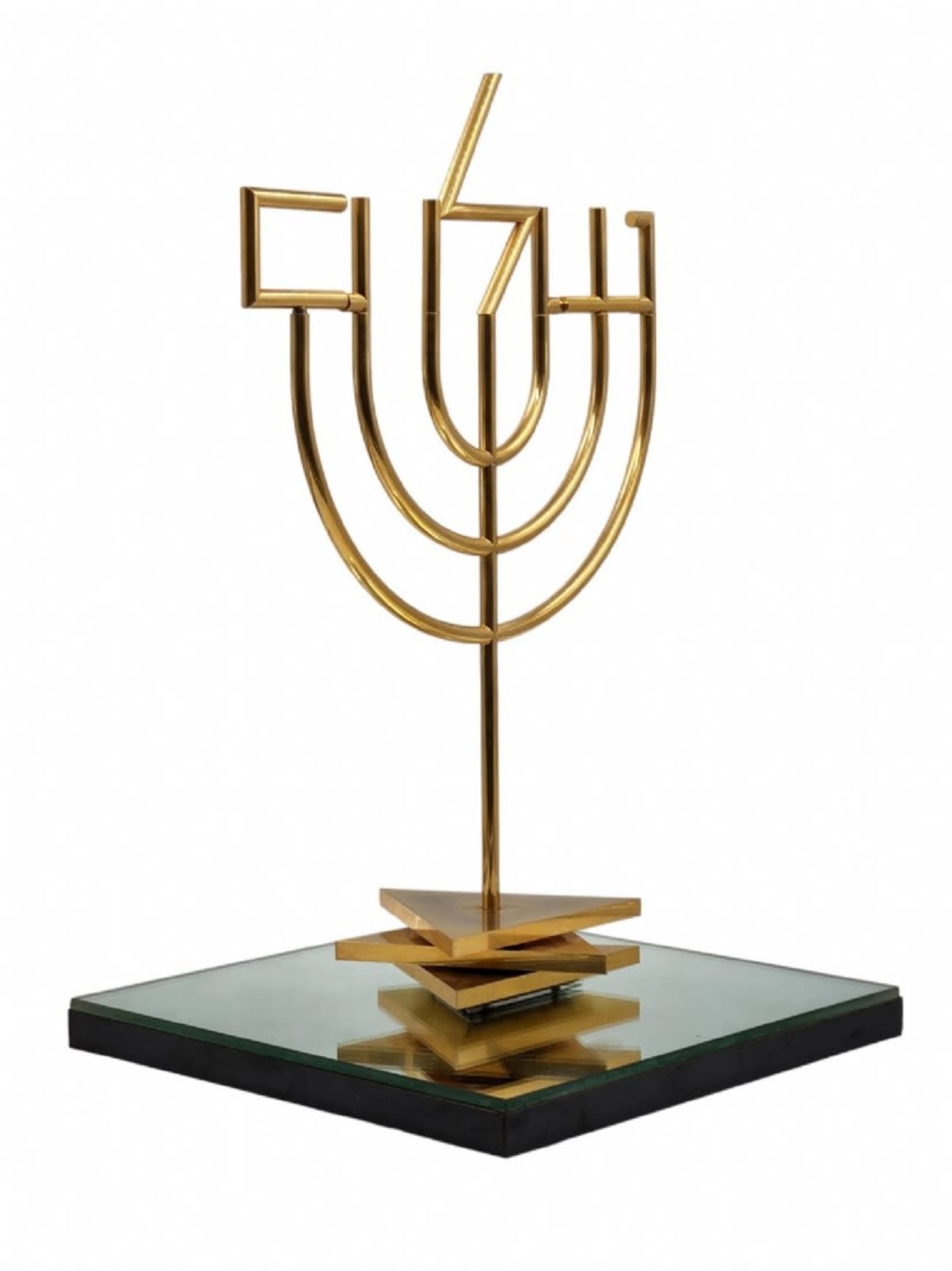 Yaacov Agam - 'Peace Menorah', kinetic, modular sculpture, in the form of a menorah, made of gold- - Bild 2 aus 9