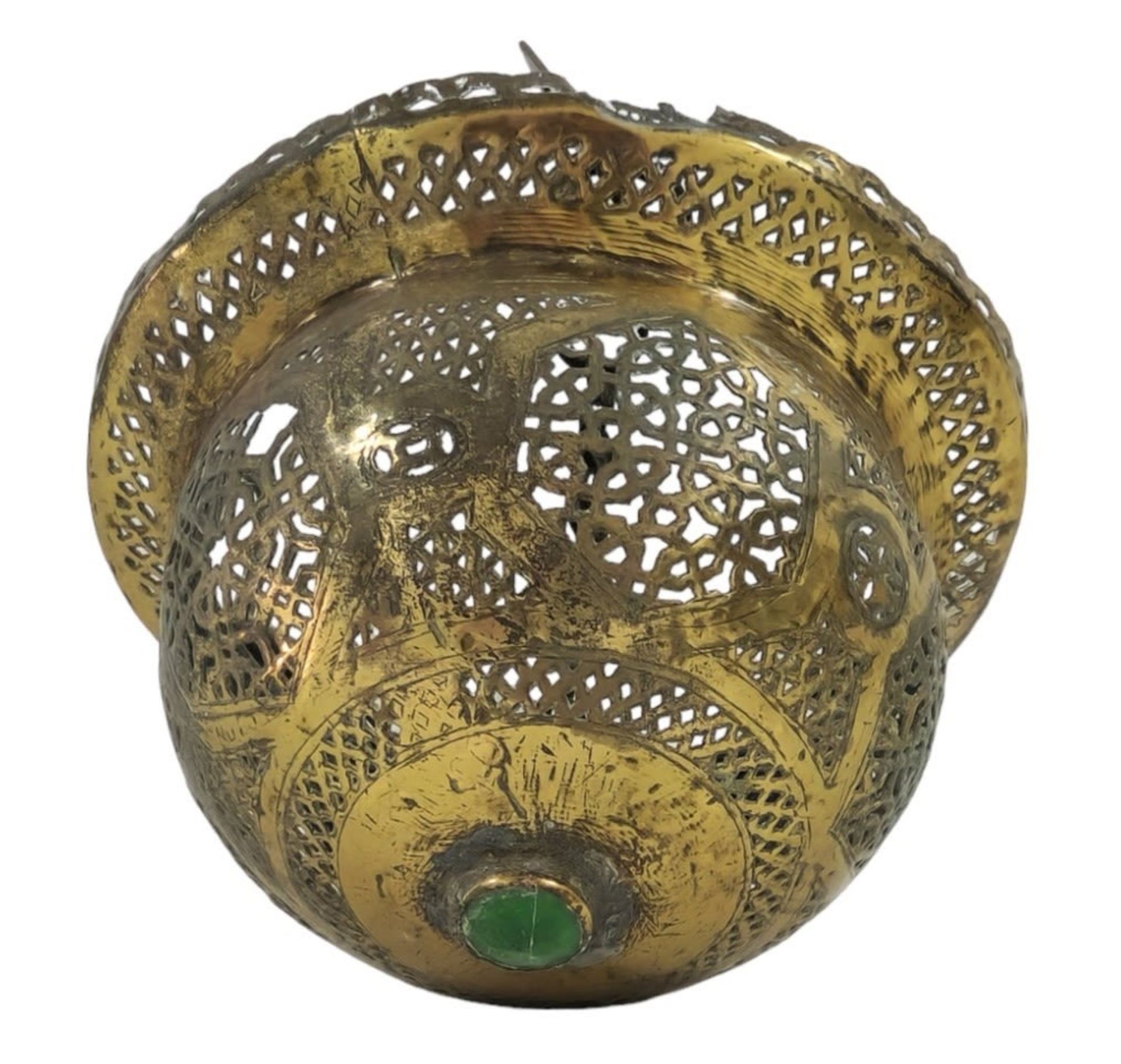 A pair of antique Islamic ceiling lamps, end of the 19th century, made of brass, decorated by hand - Image 4 of 5