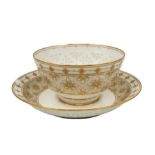 High-quality French porcelain bowl made by 'Sevres', and matching rice grain porcelain saucer (