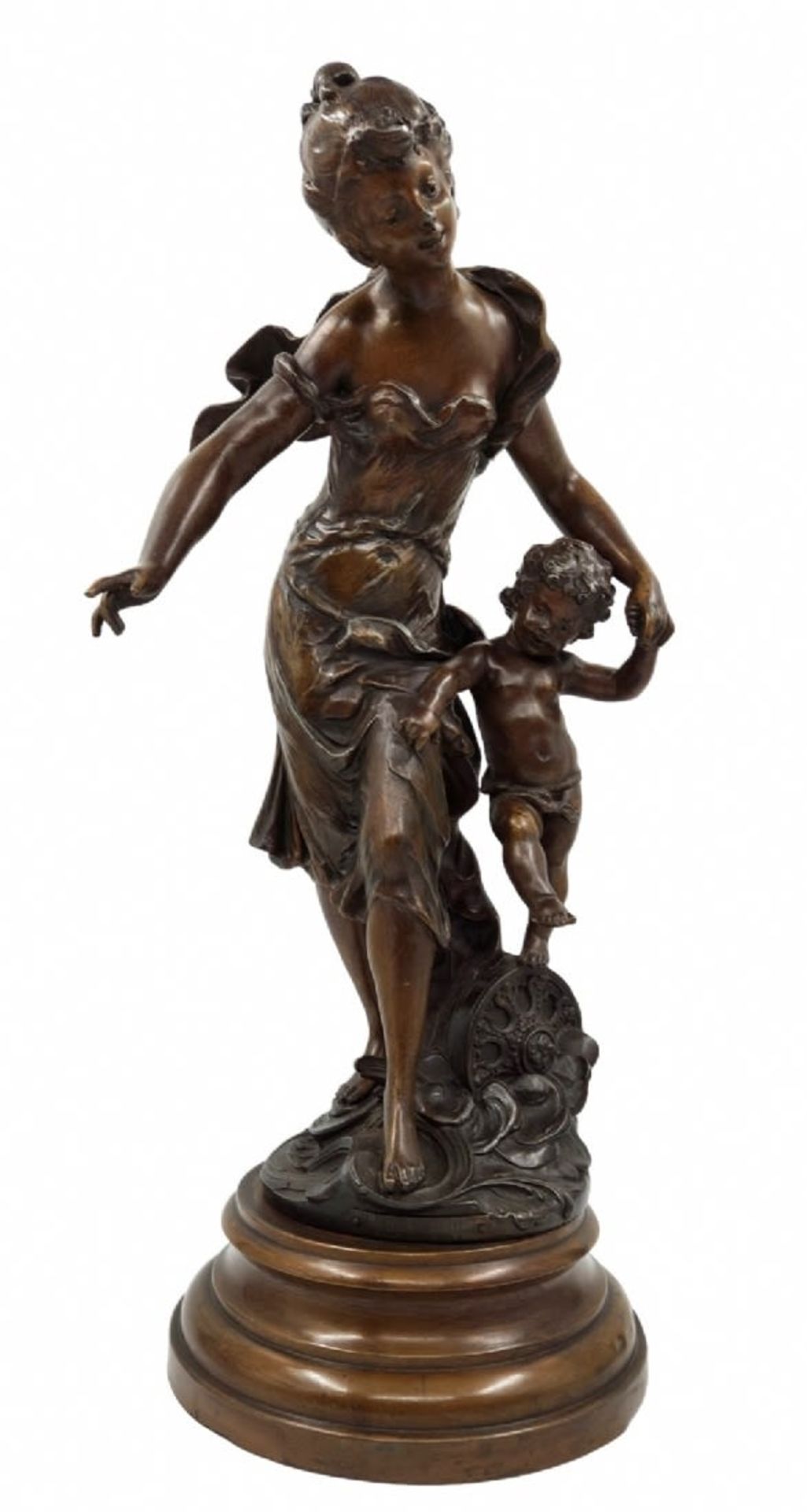 Auguste Moreau (French 1834-1917) - 'Fortuna and Cupid', an antique French sculpture from the last