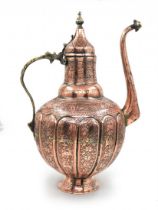 An antique Persian vessel, from the Qajar Dynasty period, made of copper and brass and decorated