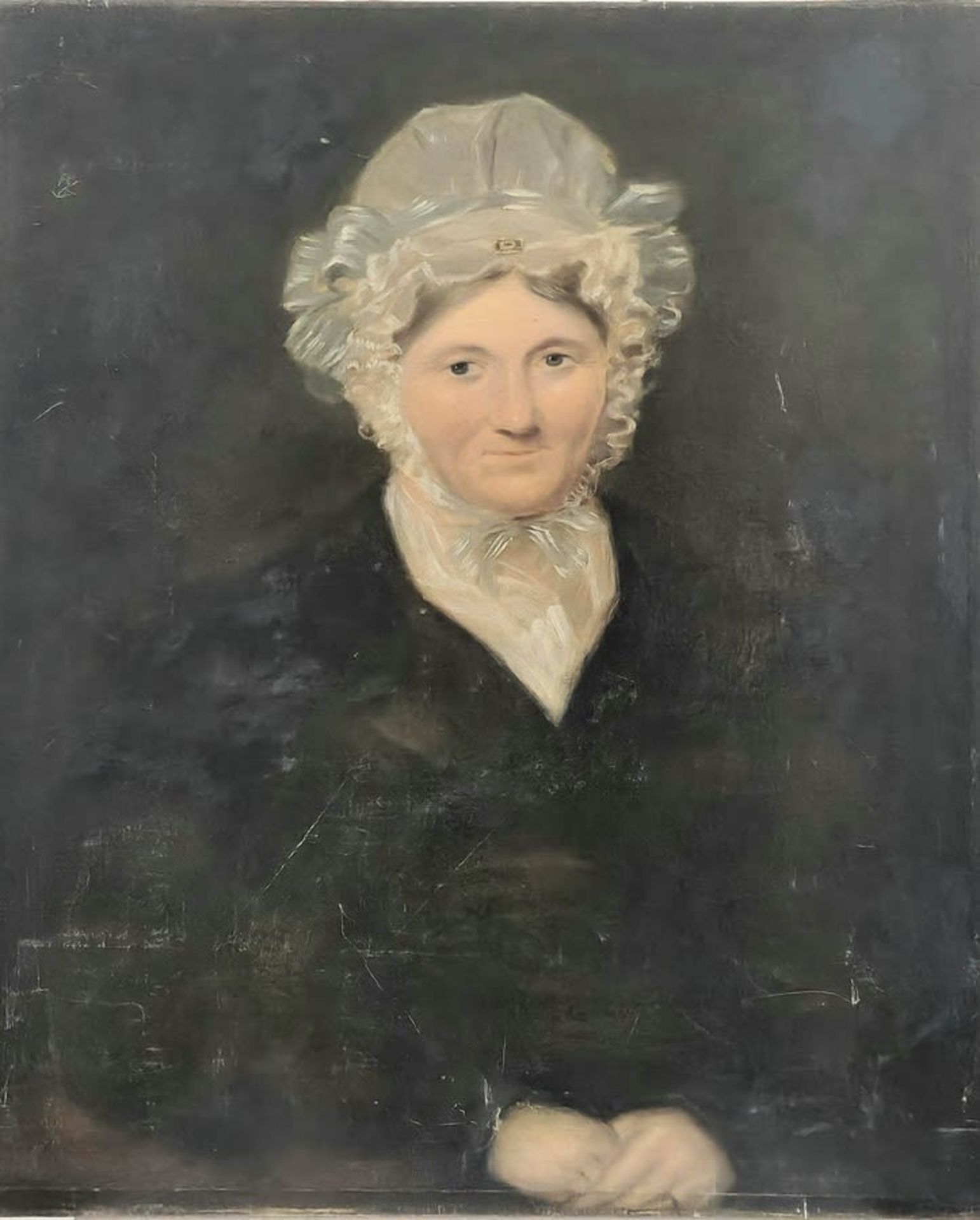 'Portrait of a woman dressed in black' - unsigned, artist unknown, antique painting from the 19th