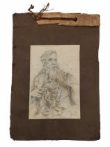 11 drawings of Jewish man, J. Shoham, pencil on paper, some stains, signed: J. Shoham pasted in an