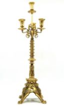 A beautiful antique French candelabra, 19th century, made of gold plated spelter in the Neo-Gothic