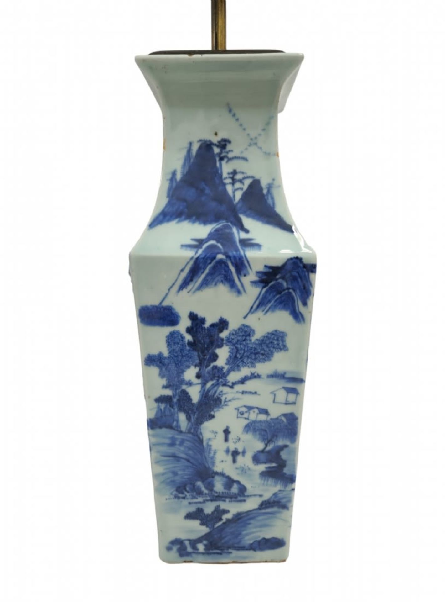 Chinese base (leg) for a table lamp, a square blue and white porcelain jug, wooden base and - Image 3 of 5