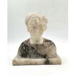 An antique Italian marble girl statue including different types of alabaster, created between the