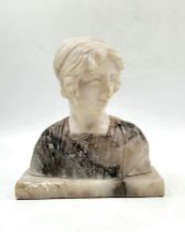 An antique Italian marble girl statue including different types of alabaster, created between the