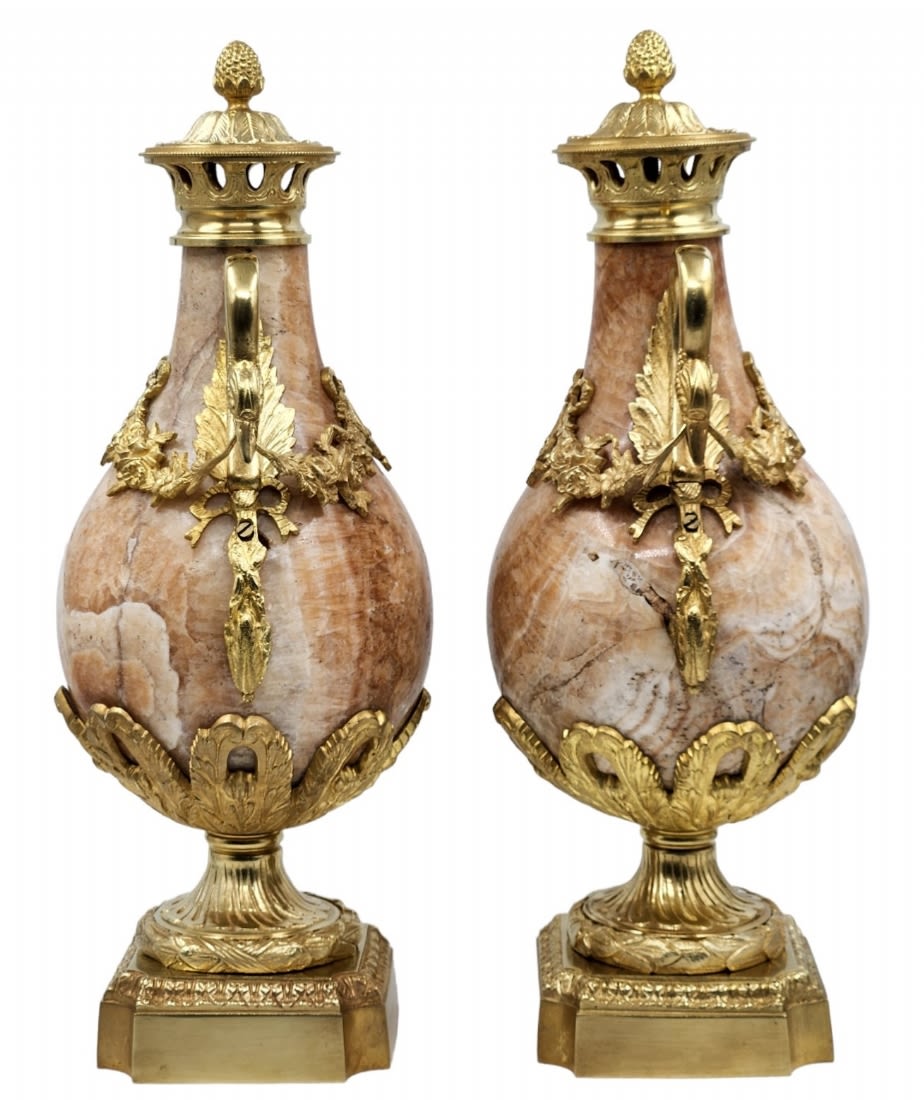 A pair of heavy and impressive French vases in the Louis XVI style, made of natural marble and - Image 5 of 14