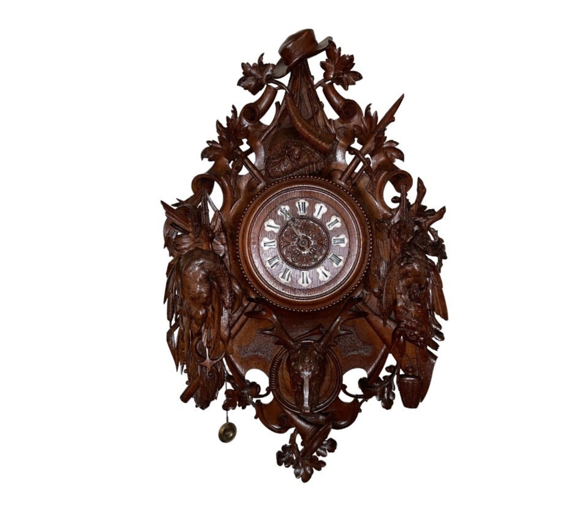 Wall clock in the style of the 'Black Forest', made of pewter and a number plate made of enamel, - Bild 13 aus 13