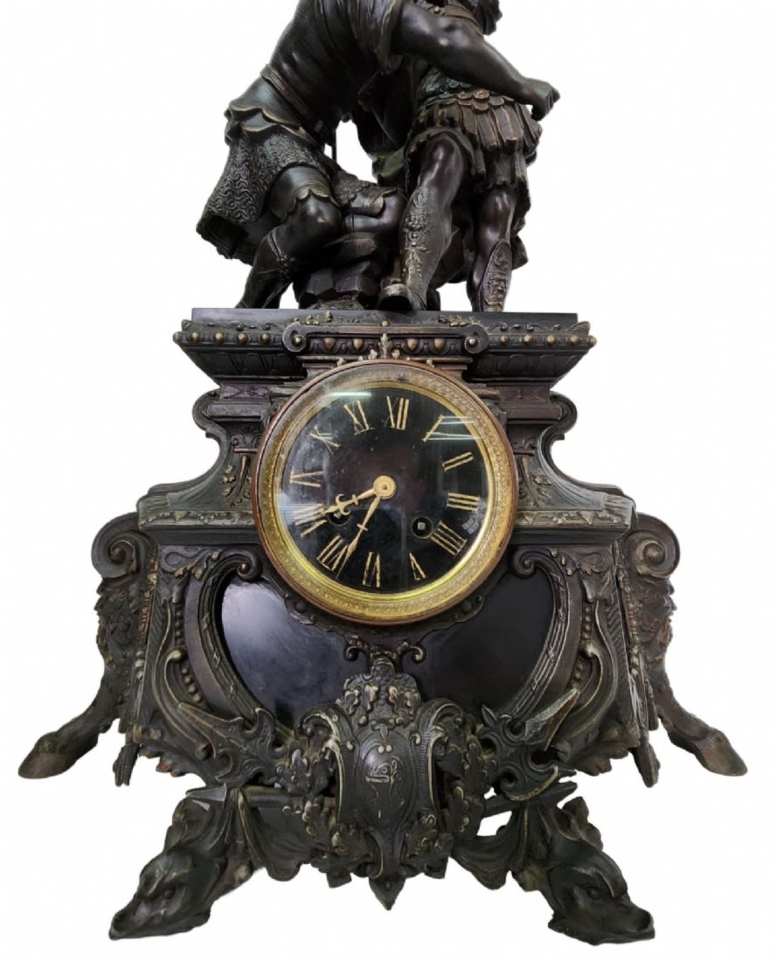 Large antique French mantel clock, magnificent and particularly impressive, made of Spelter, the - Image 13 of 24