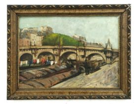 'View of a bridge in Budapest' - Guillaume Lebovics (Hungarian painter, born: 1897), oil painting on