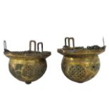 A pair of antique Islamic ceiling lamps, end of the 19th century, made of brass, decorated by hand