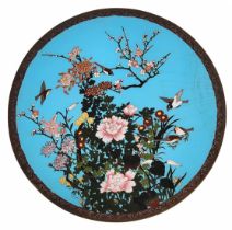 Antique Japanese 'Cloisonne' plate from the 19th century, on the right side, aging cracks are