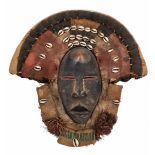 Antique African mask - Dan People, made of wood, fabric, raffia and shells, approximately 1920-1930,