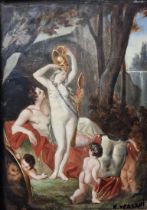 'Mars and Venus' - an antique European painting more than a century old, oil on paper attached to