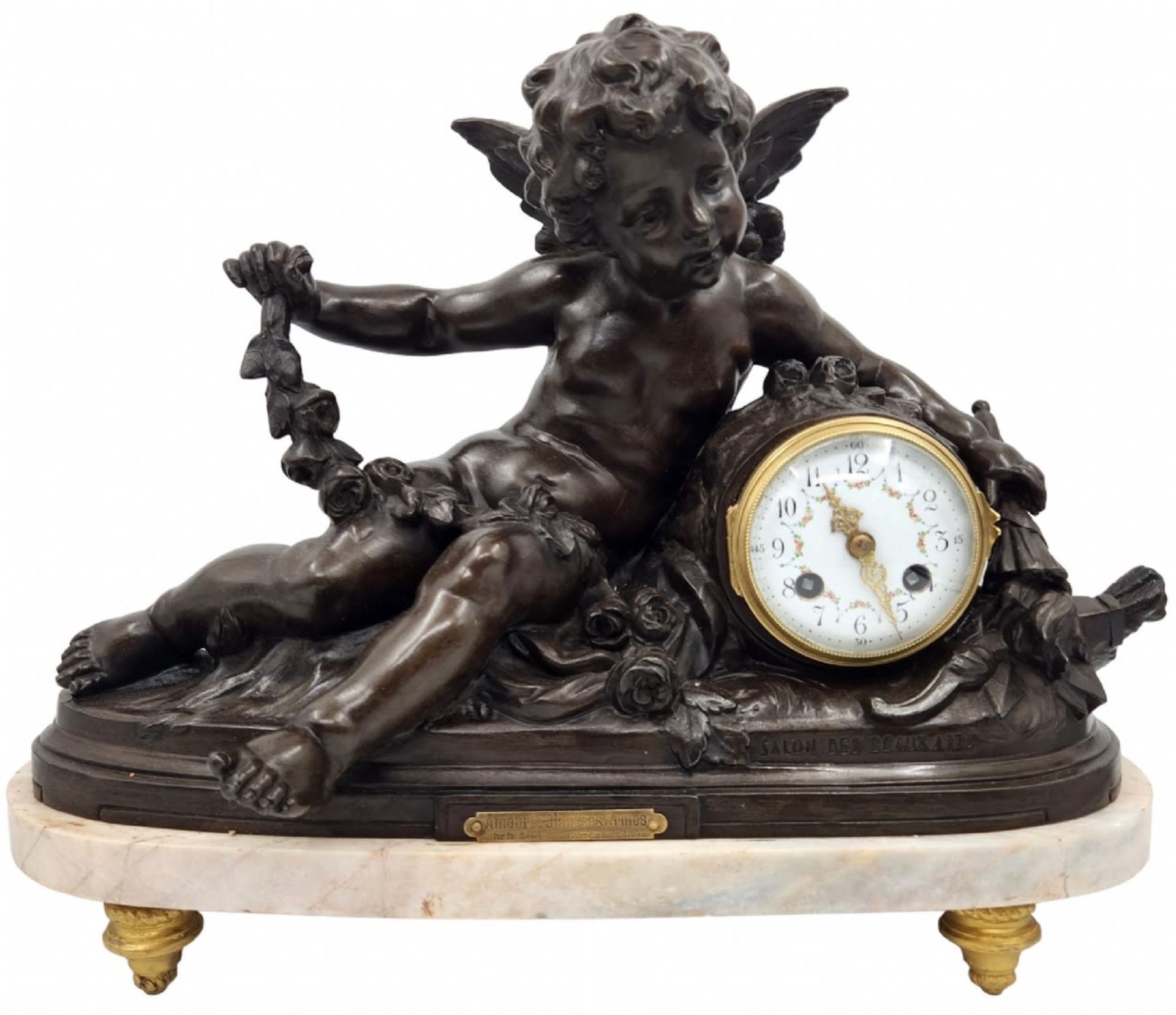 Antique French mantel clock, based on Hippolyte Francois Moreau work (French sculptor who lived
