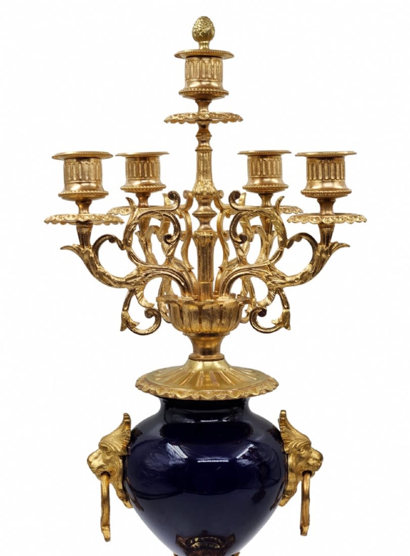 French Garniture set, from the 19th century, louis XVI or Louis XV style, includes: a mantle clock - Image 5 of 14