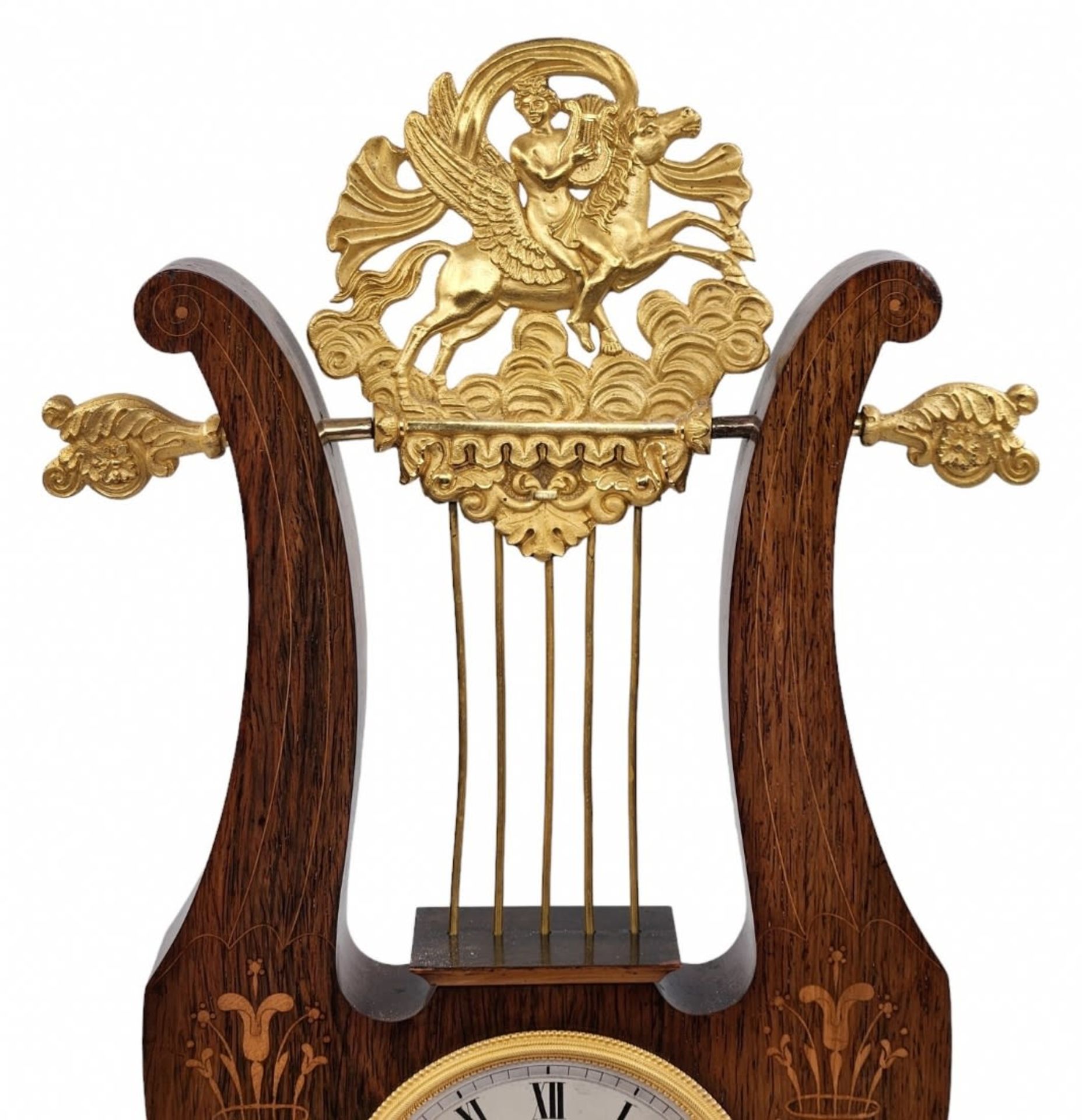 Antique mantle clock from the mid-19th century, designed in the shape of a lyre, made in 'Empire' - Bild 4 aus 8