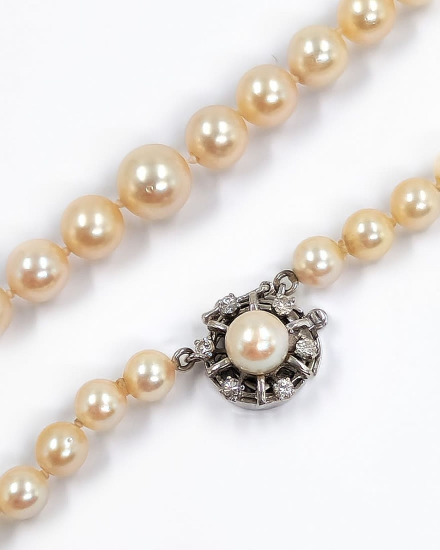 An antique pearl necklace from the 1920s, interwoven with sea pearls of different sizes, a bracket - Bild 4 aus 6