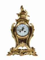 Antique French mantle clock, made of gold-plated bronze (Ormolu), the mechanism is signed by the