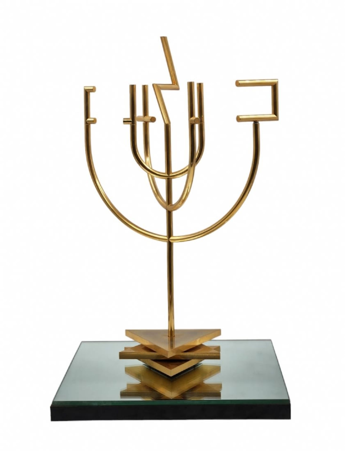 Yaacov Agam - 'Peace Menorah', kinetic, modular sculpture, in the form of a menorah, made of gold- - Bild 6 aus 9