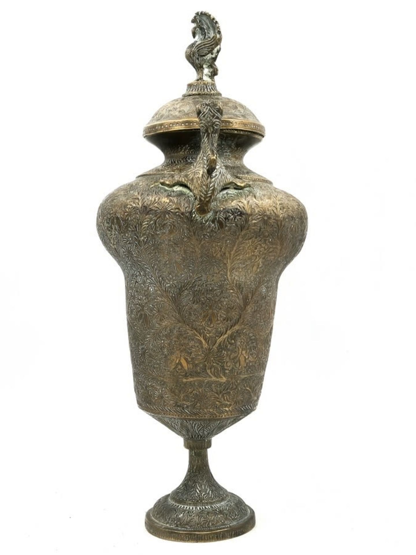 An antique Islamic jug, Mughal Empire period, with matching lid, made of richly decorated brass, - Bild 2 aus 6