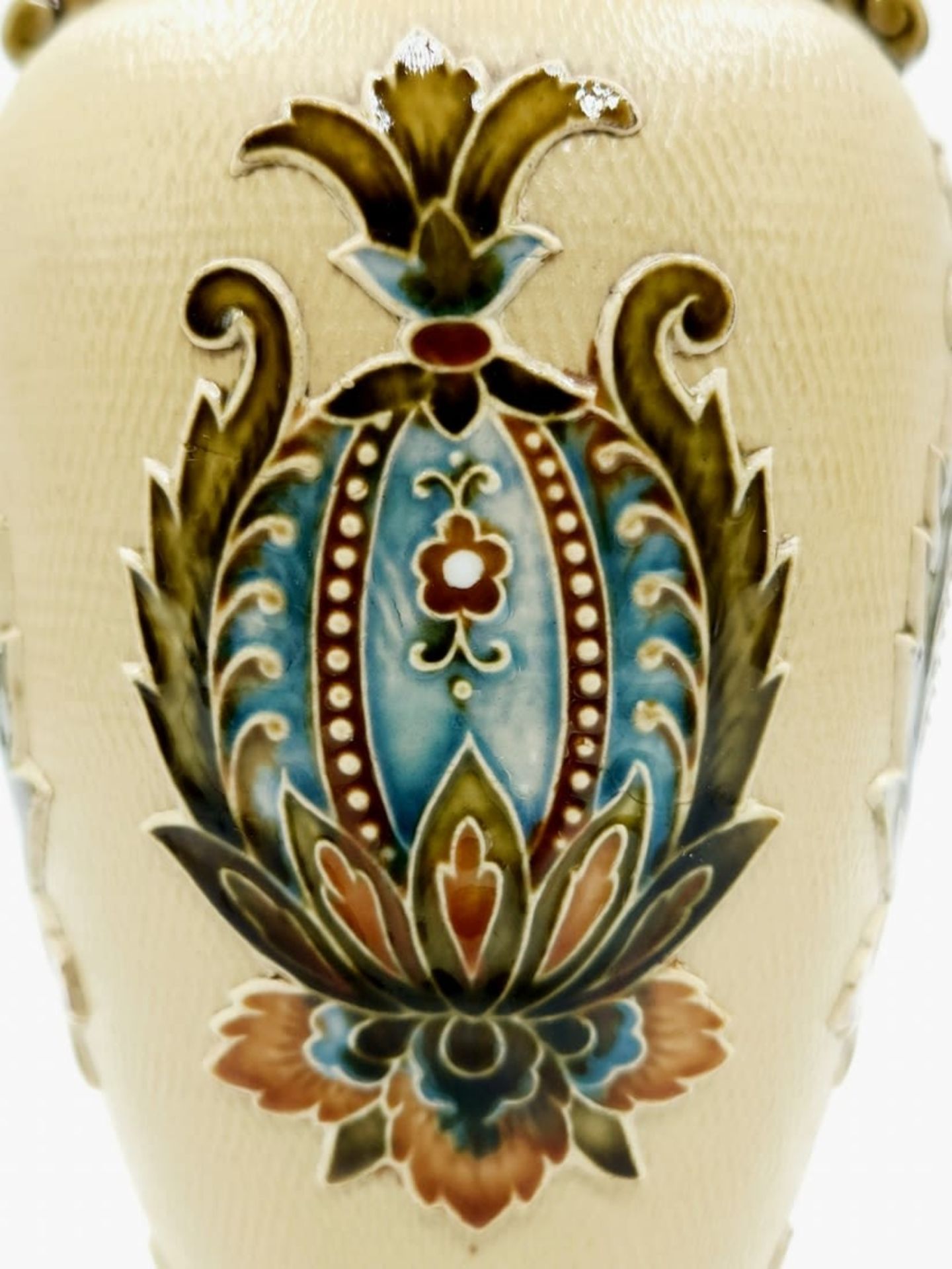 A pair of German vases made by 'Villeroy & Boch, Mettlach', made of majolica, signed, High - Image 6 of 6