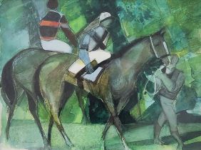 'On the horse track' - Camille Hilaire, 1916-2004, watercolor on paper, french painter, signed,