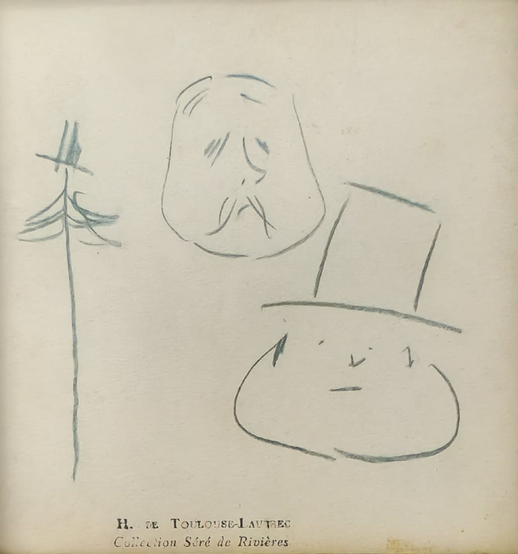 'A pair of faces' - Henri de Toulouse-Lautrec, (1864-1901), drawing in green pencil on paper, estate