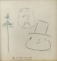 'A pair of faces' - Henri de Toulouse-Lautrec, (1864-1901), drawing in green pencil on paper, estate