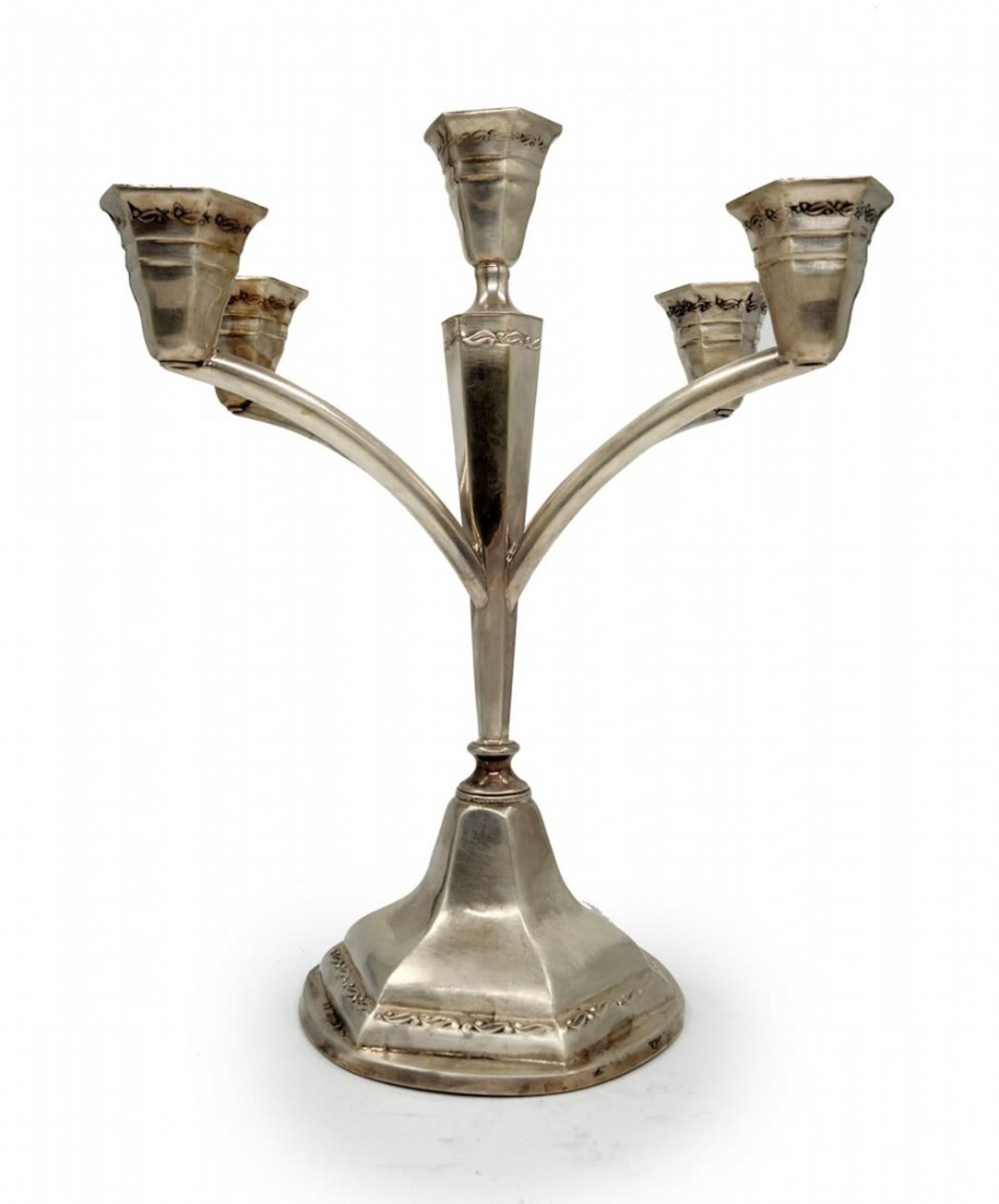A silver candlestick for five candles, made by the 'Hazorifim' company, made of '800' silver, - Image 4 of 8