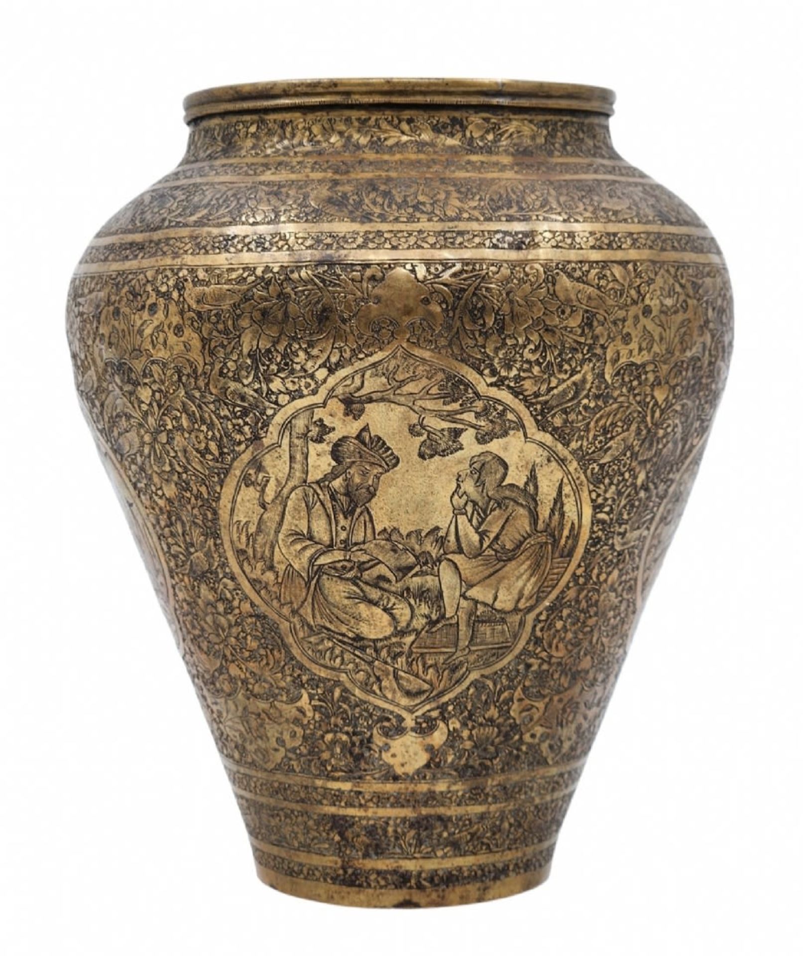 An antique Persian urn, an urn from the 19th century, made of brass and decorated with delicate - Bild 2 aus 5