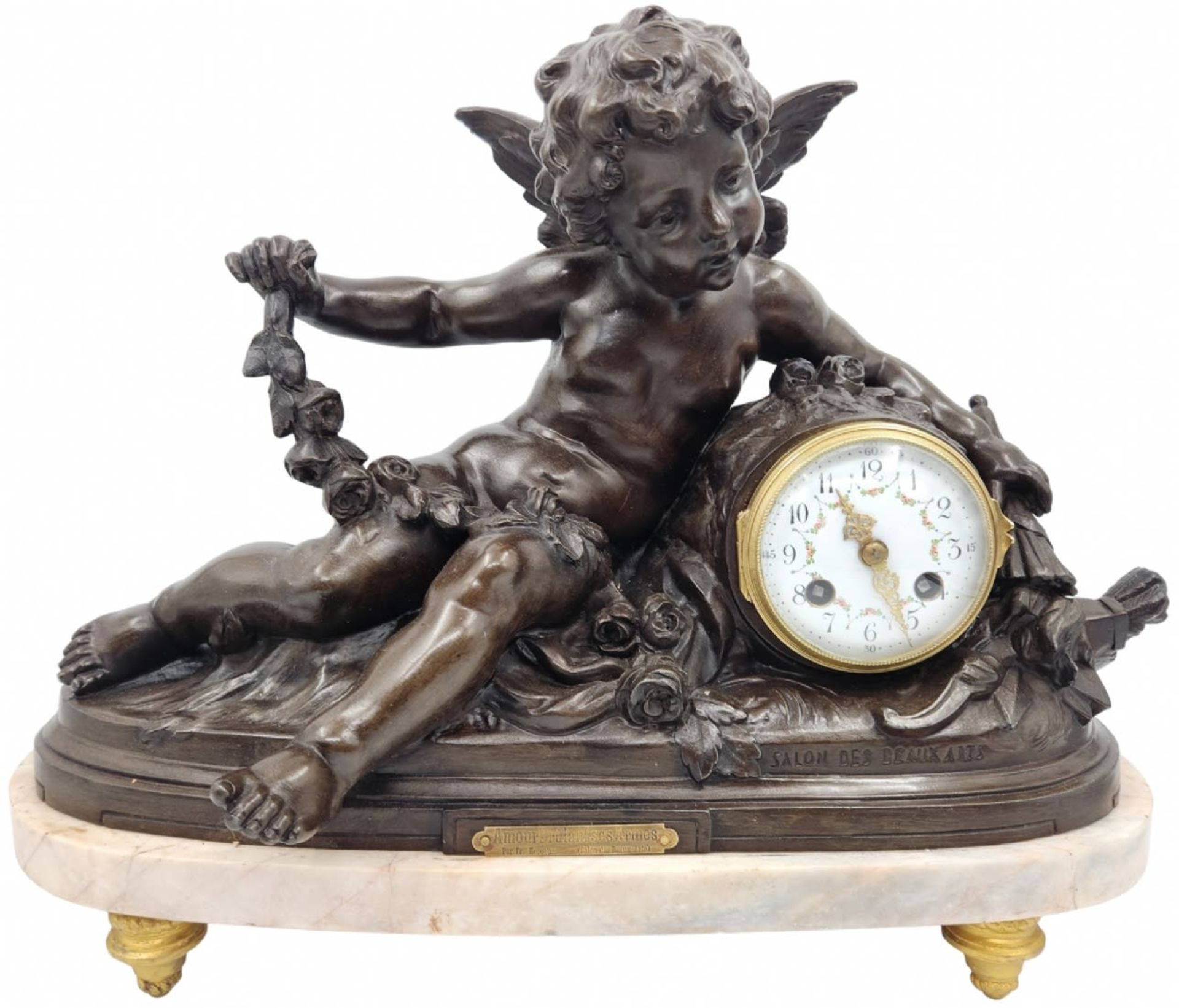 Antique French mantel clock, based on Hippolyte Francois Moreau work (French sculptor who lived - Image 5 of 14