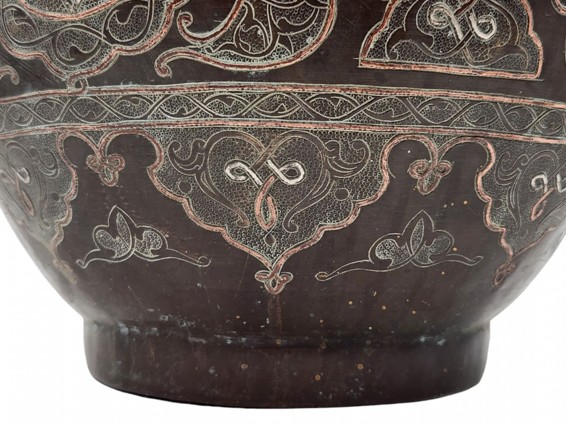 Islamic Jardiniere, made in 'Damascus work' (inlay of copper and silver in a brass), Height: 24 - Image 4 of 5