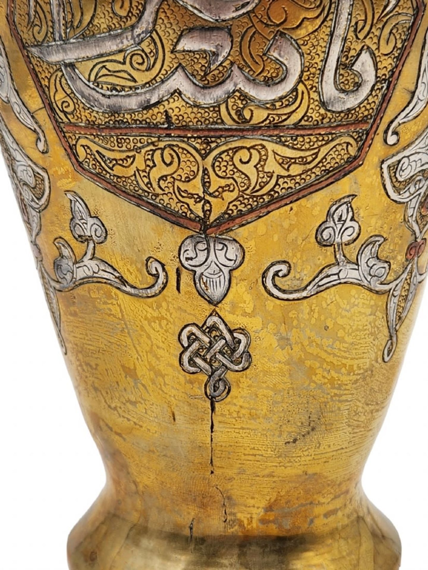 An antique Islamic vase, approximately hundred years old, made of Damascus work (copper and silver - Bild 6 aus 7