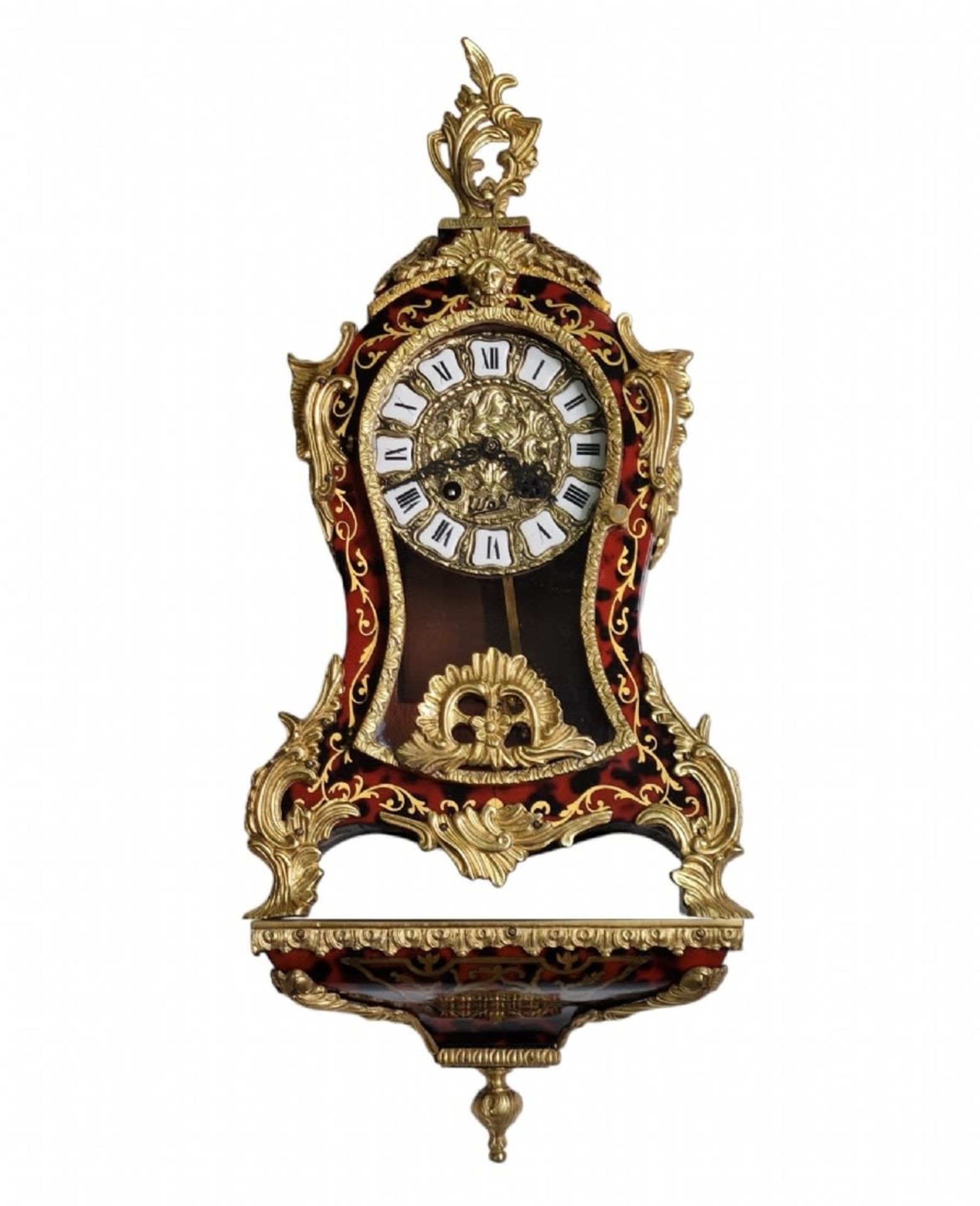 Antique French Bracket Clock, in the style of Andre Charles Boulle and a matching shelf (Wall