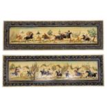 A pair of high-quality hand-painted Persian miniatures on bakelite boards (sheets)., one signed in