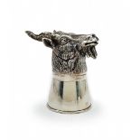 A goat's head sterling silver cup (925), signed: 'A.N', gilded inside, Weight: 139 grams, Width: 6.5