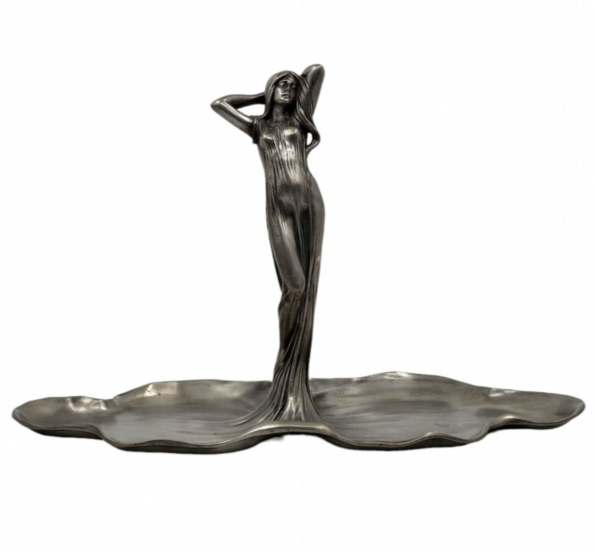 Table centerpiece in Art Nouveau style, made of pewter, signed, Total height: 23 cm, Length: 35 - Bild 2 aus 7