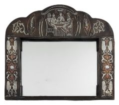 Damascus style mirror for hanging on the wall, the frame is made in Damascus work (silver and copper