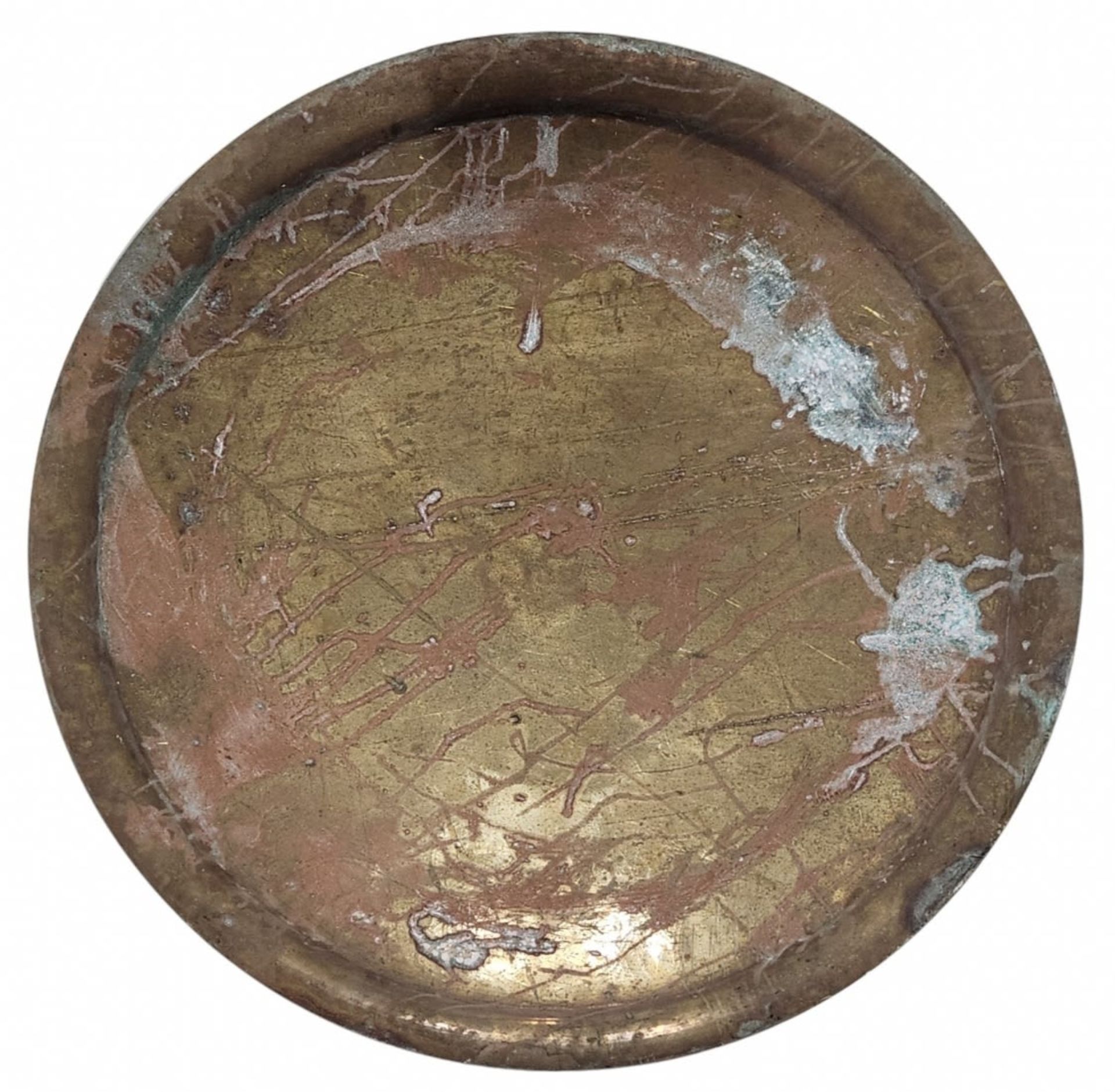 Extra large Islamic tray, made of brass and decorated with 'Damascus work' inlay (copper and - Bild 4 aus 4