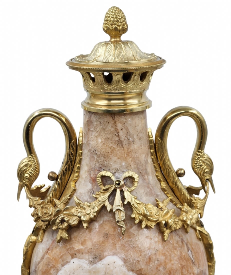 A pair of heavy and impressive French vases in the Louis XVI style, made of natural marble and - Image 7 of 14