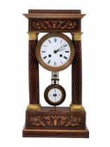 Antique French 'Portico' clock from the 19th century, 'Empire style' period made of wood, gilded