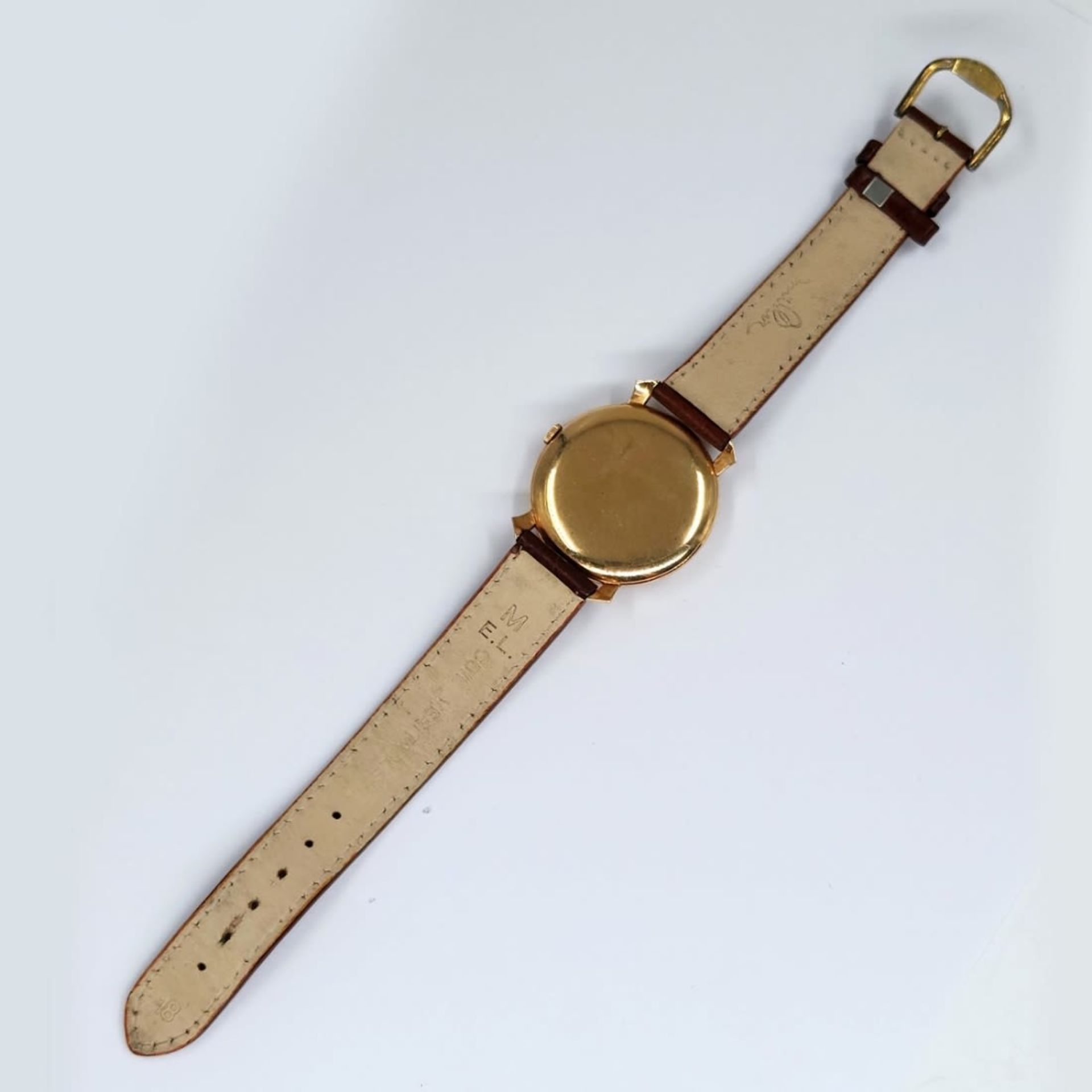 Wristwatch for men made by: 'Schaffhausen', 14k yellow gold, brown leather strap, working - Image 4 of 4