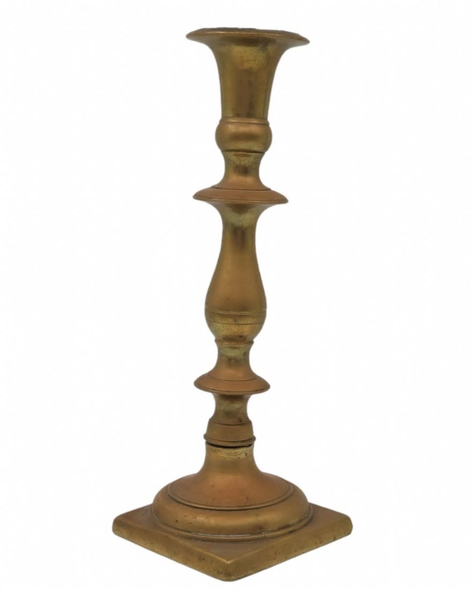 An antique Jewish candlestick from the 18th century, made of bronze (two parts), converted in the - Image 2 of 2