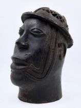 A man's head - bronze 'Benin' sculpture, from the first third of the twentieth century, Width: 22