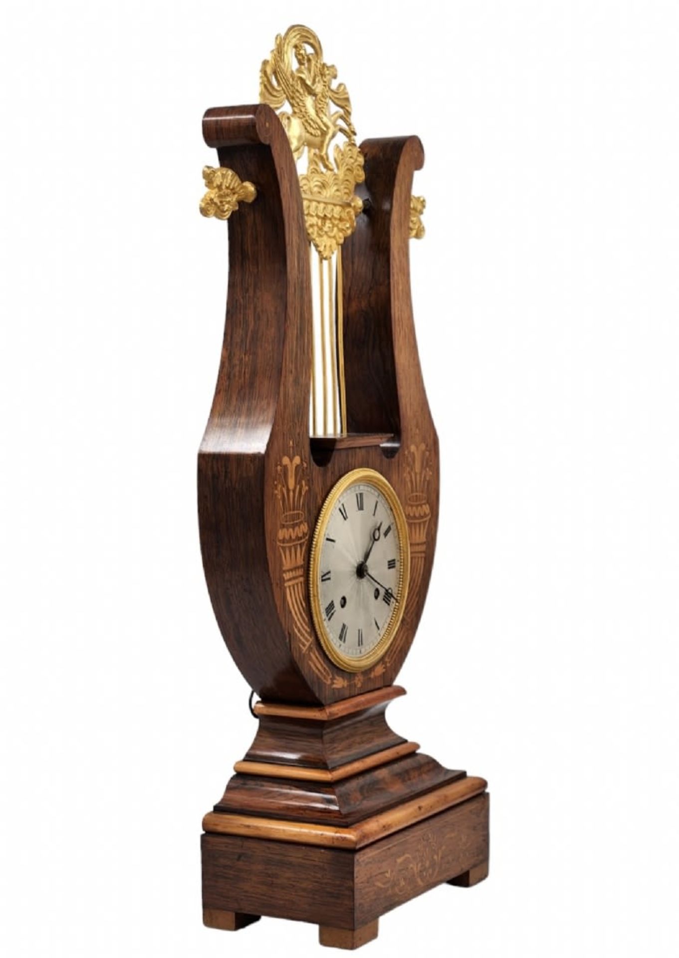 Antique mantle clock from the mid-19th century, designed in the shape of a lyre, made in 'Empire' - Bild 3 aus 8