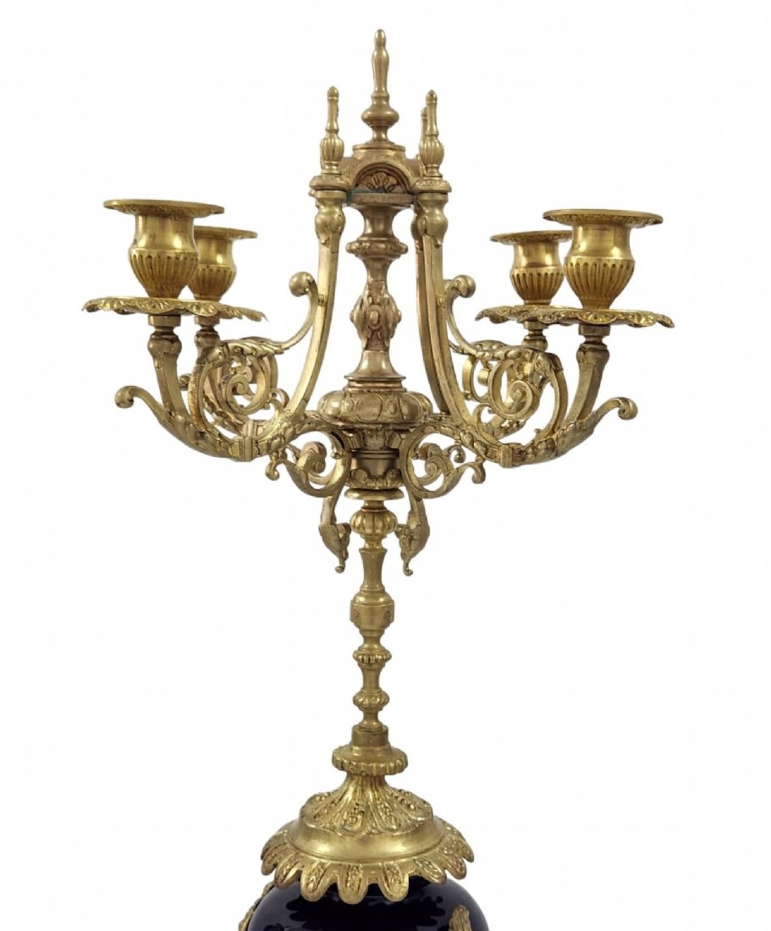 Antique French Garniture, impressively large and luxurious, includes a mantle clock and a pair of - Image 6 of 10